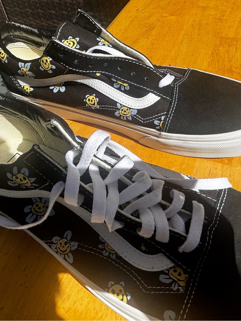 Black Floral Smile Low-Top Sneakers